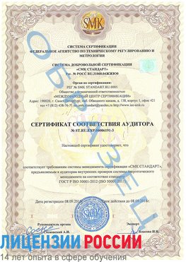 Образец сертификата соответствия аудитора №ST.RU.EXP.00006191-3 Сосновый Бор Сертификат ISO 50001